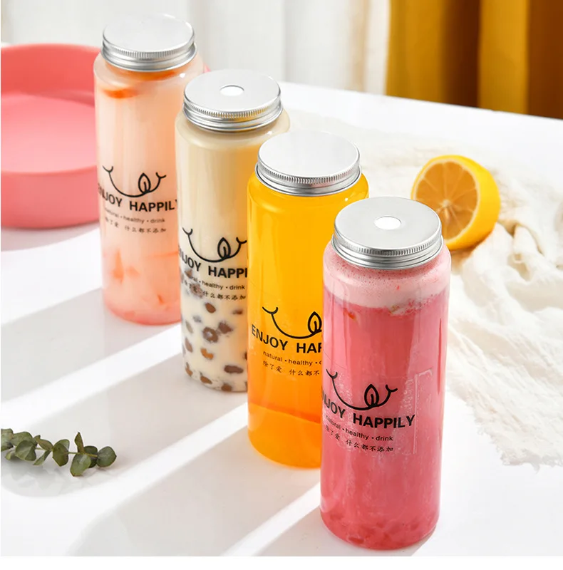 Hot sell PET juice bottle with Lid Clear Boba tea bottle For DIY Cold Drink 350ML 550ML manufacture