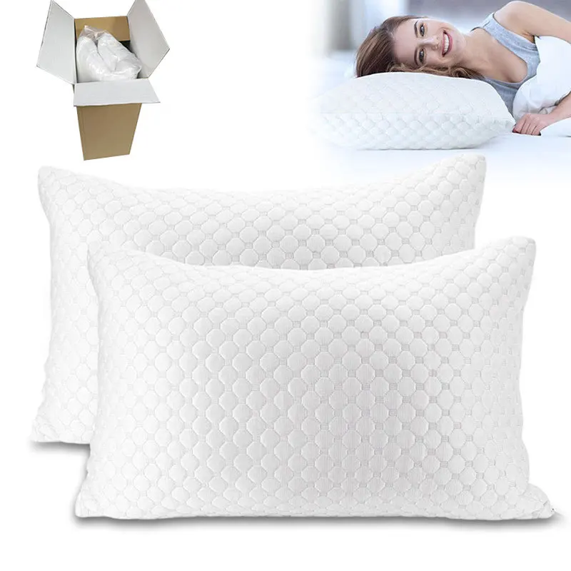 Shredded Memory Foam,Bed Pillows Queen Size Set of 2 Pack  Adjustable Comfortable Pillow with Removable Cooling Bamboo Cover