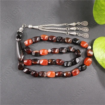 High Quality Natural Black Red Agate Stone Beads 33 8*12mm Tasbih Handmade Muslim Rosary Fashion Islamic Prayer Beads