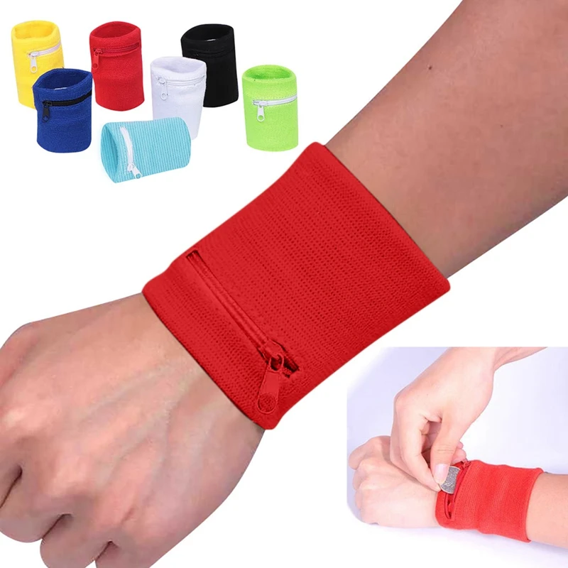 4 PCS Wrist Wallet Unisex Sports Wristbands Wrist Wrap Wallet Sweat Band Zipper Pocket Athletic 