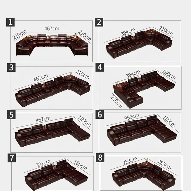 Dedao Factory Modern Design Sofa Multifunctional Adjustable Height USB Interface U Shape Leather Living Room Sofa Set Furniture