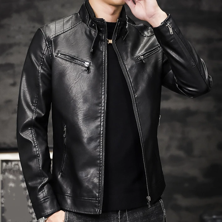 Men's Leather Jacket Motorcycle Style Loose Fit Pu Leather Coat_voghion.com