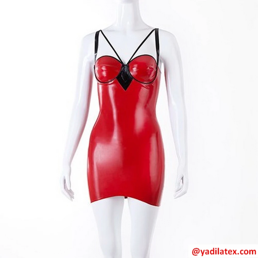 Latex Rubber Women Cute Hooded Skirt Dress Size Maid Dress Real Shooting