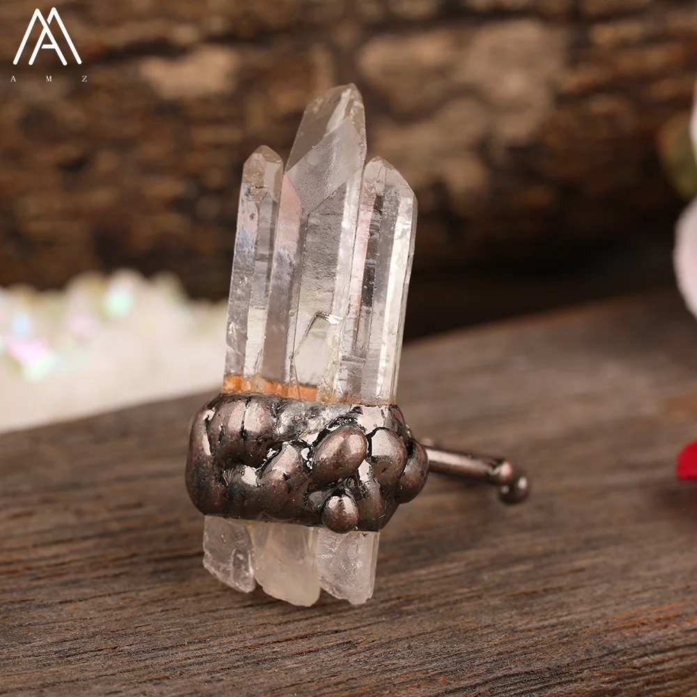 Raw Quartz Ring, Crystal Point Ring, Healing Crystal Ring, Statement Ring, 2024 Sculptural Brass Ring, Handcrafted Ring,Contemporary Boho Jewelry