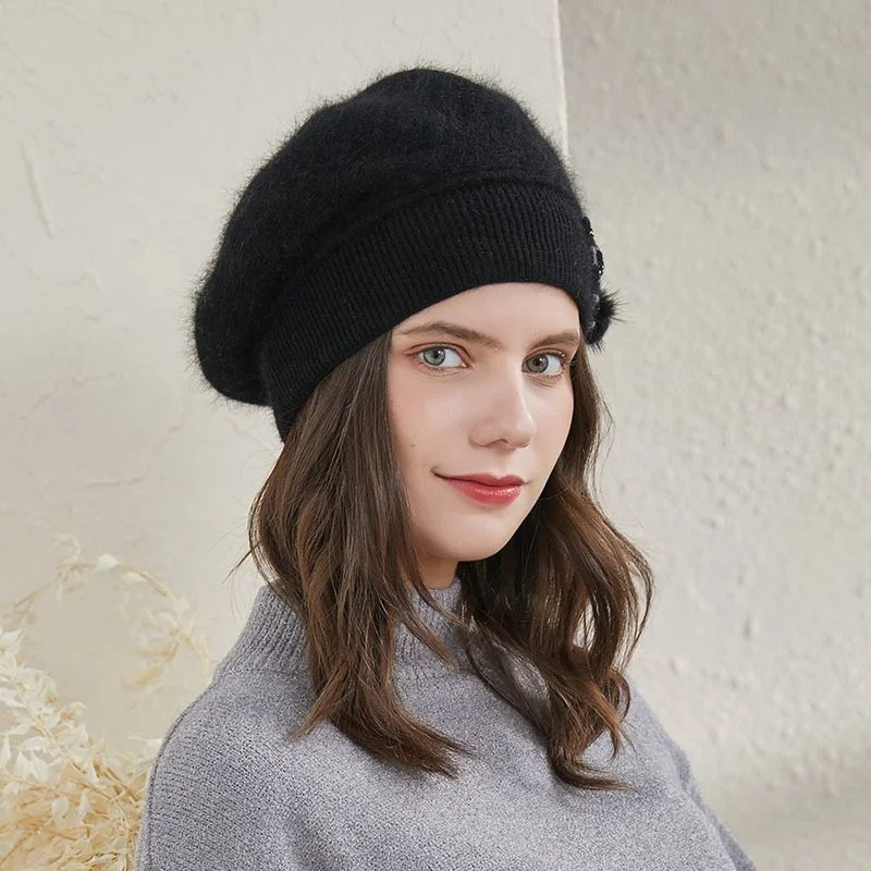 Classic Angola French Beret Hat for Women Ladies Solid Color
Hat Winter Warm Cap Wheebo Wool Beret Hat,Solid Color French Style Winter Warm  main image 4