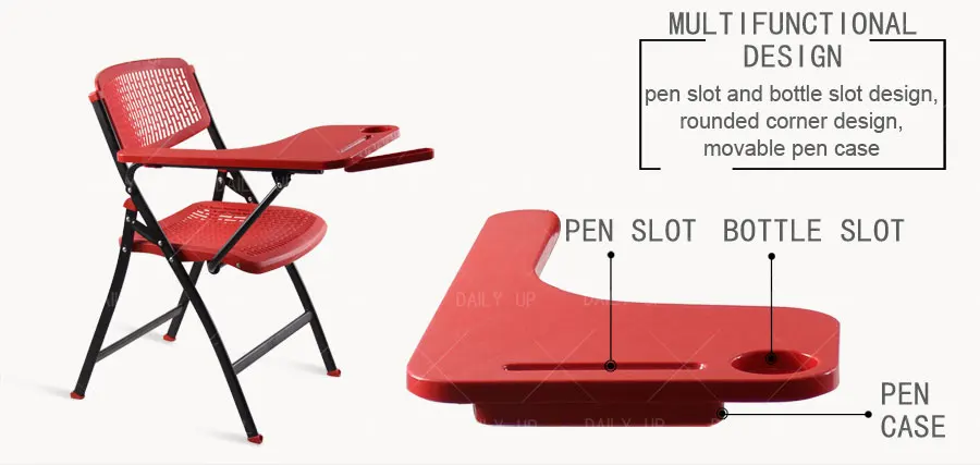 Breathable Foldable Training Chair With Tablet Ergonomic Folding Student Chair With Footrest Writing Pad For Meeting Conference