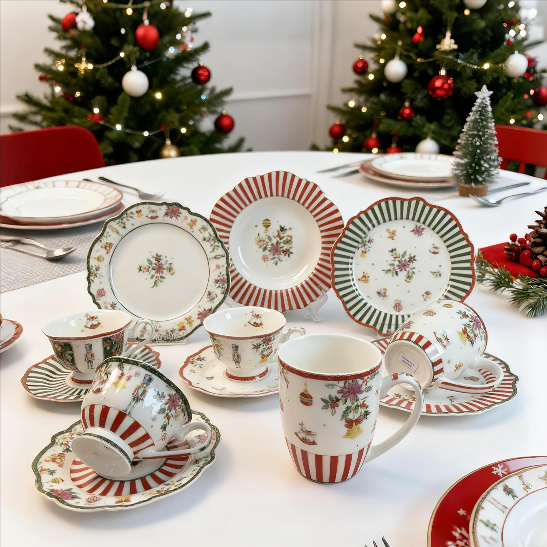 Kerst Porselein Tafelgerei Keramische Golfvormige Kopjes Schoteltjes Borden Thuisfeest Decoratie Feestelijk Vakantieservies