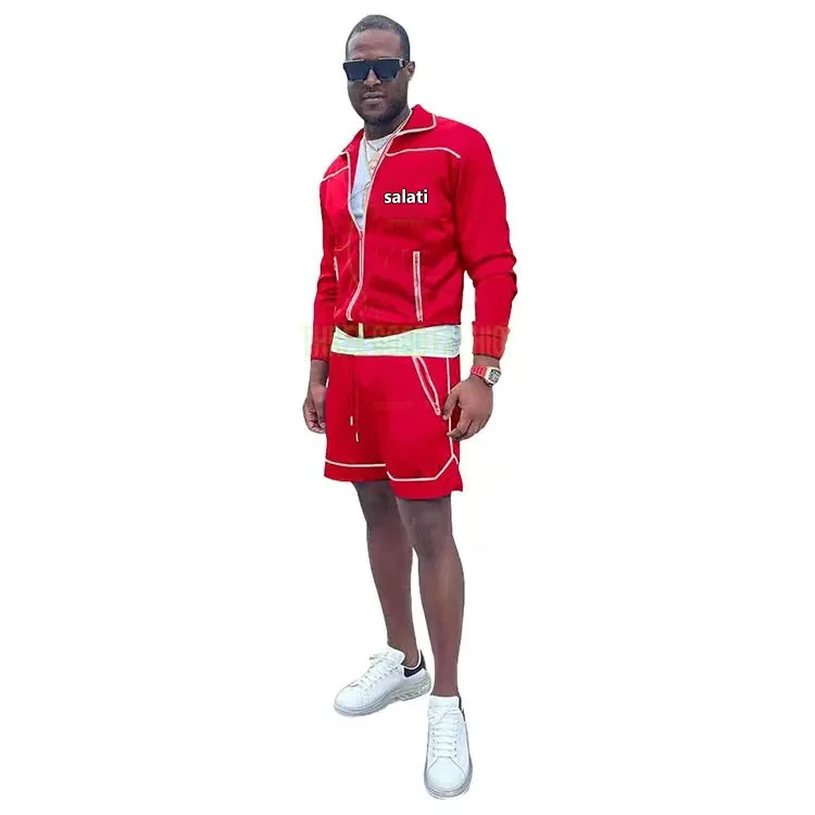 Custom Two Piece Short Set Sweatsuit Jogging Suit Zipper Jacket Cotton Track Suit Nylon Reflective Jogger Men Tracksuit Sets gallery 3