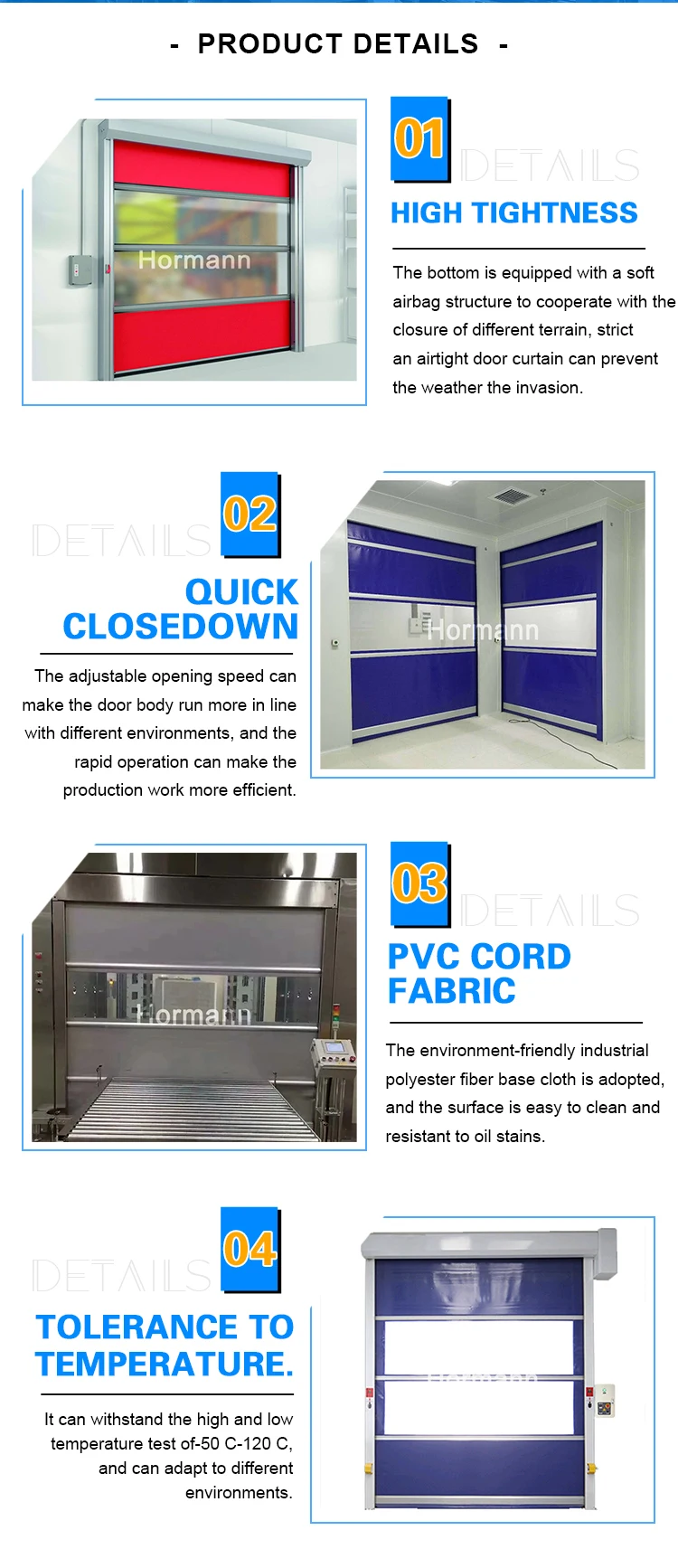 Warehouse Soft Pvc Quick Action Automatic Repair Insulated High Speed