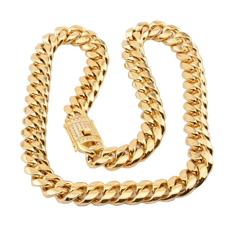 G1477 Wholesale Punk Hip Hop Mens Stainless Steel CZ Clasp 18K