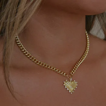 summer styles gold plated cuban chain rhinestone heart of ocean pearl crystal hearts necklace