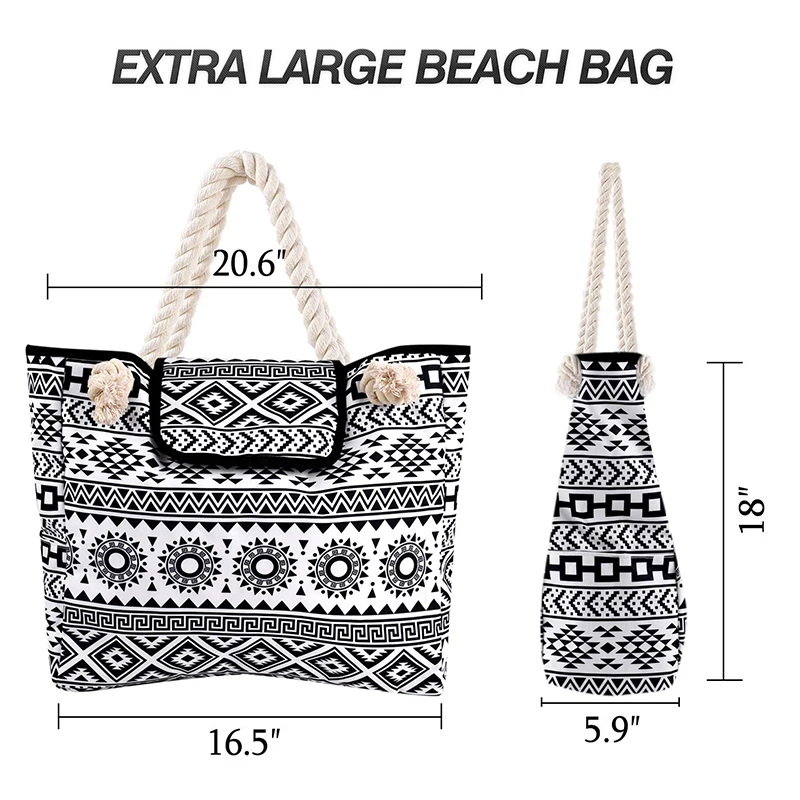 Oem Factory Extra Large Waterproof Canvas Beach Bags With 4 Inner Pockets For Travel Beach Bags