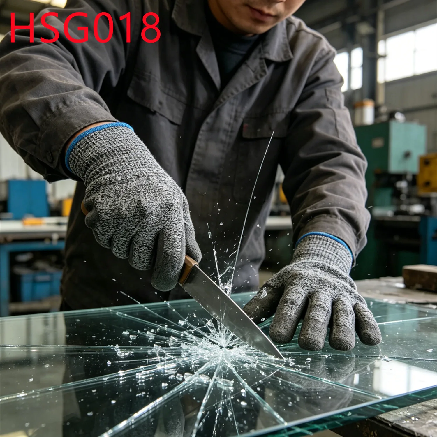 YYR, Áreas industriales. Guantes de seguridad grises resistentes al corte con agarre seguro para corte de vidrio. Guantes de trabajo con fibra PU+HPPE y ajuste fijo. Modelo HSG018