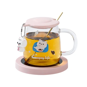 Custom Packaging Cute Cartoon Design 55 Degree Constant Temperature Intelligent Heating Smart Glass Coffee Mug