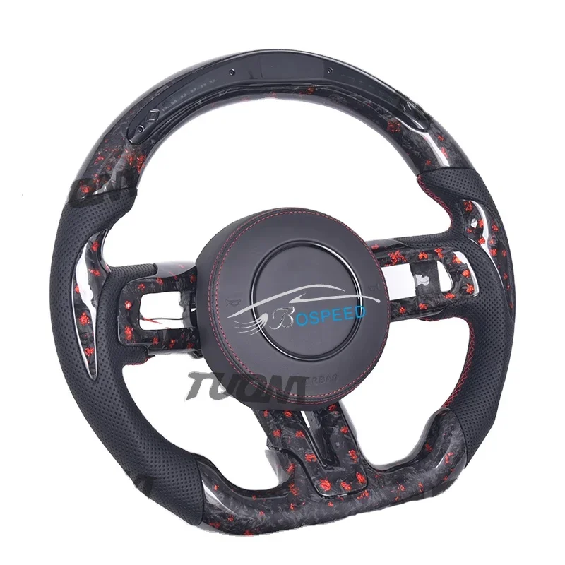 Ford Mustang GT LED Carbon Fiber Steering Wheel White Perforated Leather Steering Wheel 2015-2023