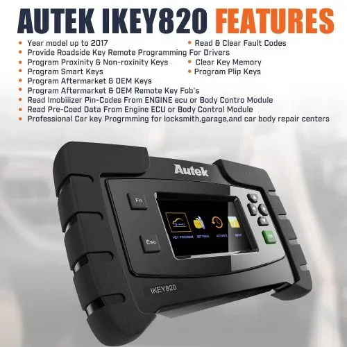 Autek Ikey820 OBD2 Car Key Auto Key Programmer - Universal Tool