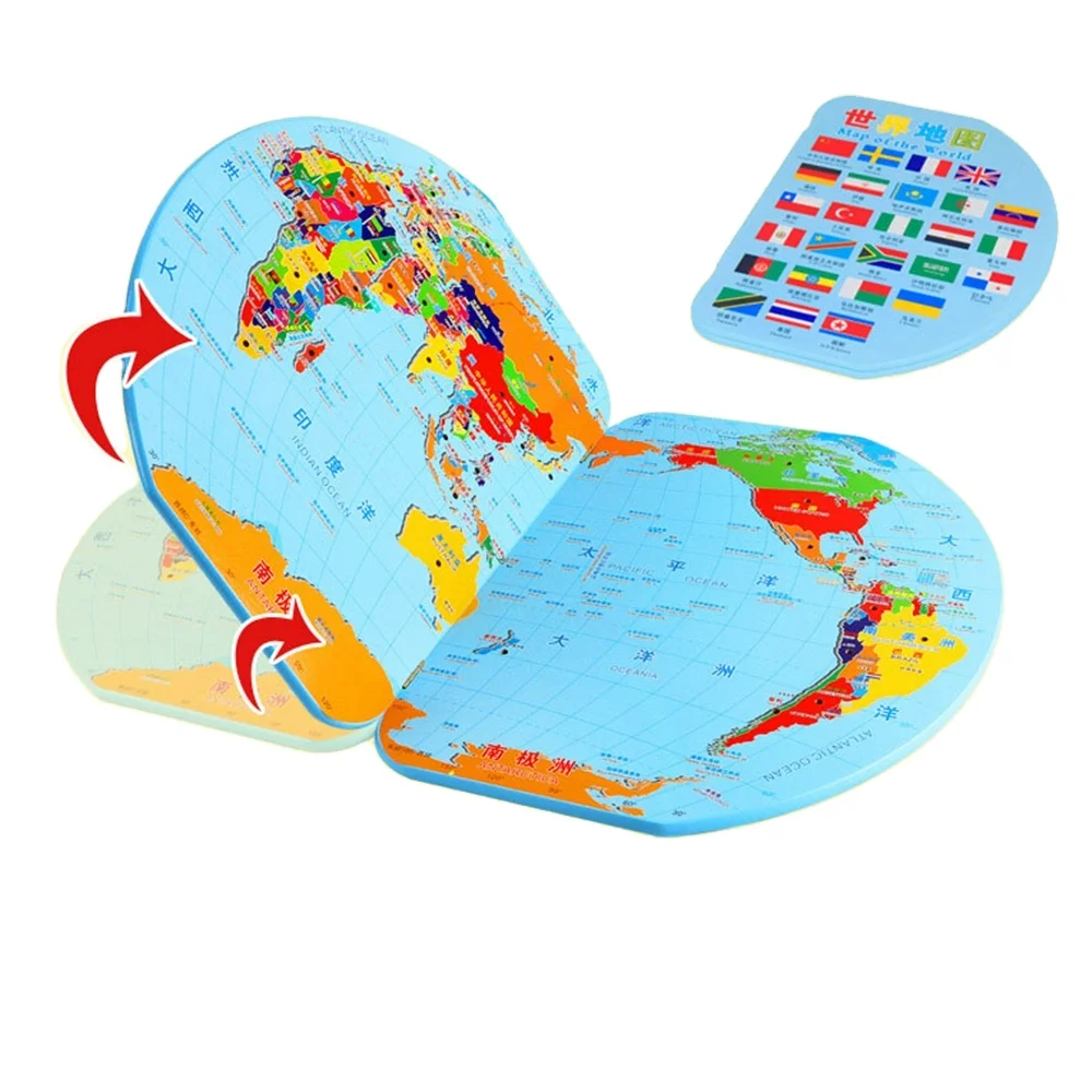 Wooden Map of the World Flags Educational Montesoori Kid Toys Educational Wooden Toys for Baby