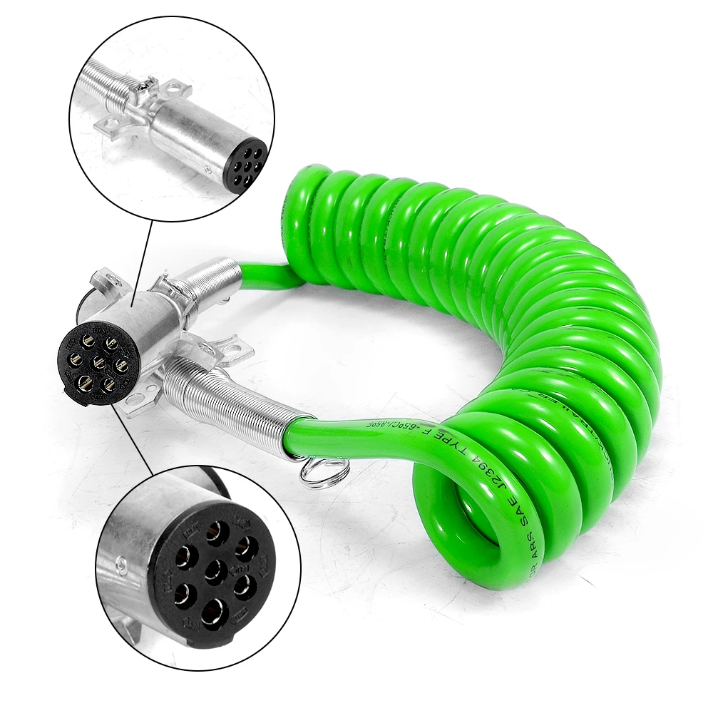 Dazakoot Cavo Elettrico A Spirale Per Rimorchio 7 Vie 4,5m - Connettore SAE J560 In Zinco, Per Trattori E Semirimorchi