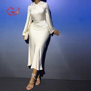 GX7173 Fashion 2023 Spring Sexy O-Neck Backless Design Satin Sexy Party Maxi Dress Long Sleeve Slim Fit Night Club Dresses