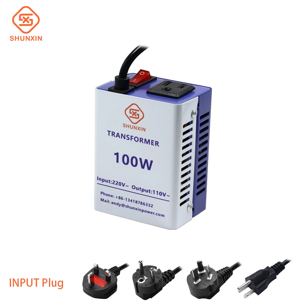 SHUNXIN 100Watts Continuous Full Load Capacity Power Transformer 220V 110V Step Voltage Converter Aluminum Material 50Hz
