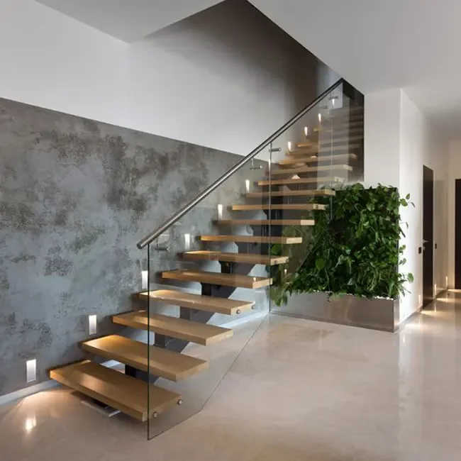 Custom Design Solid Wood Stairs U Shape Staircase Indoor Wood Steps Cantilevered Floating Staircase