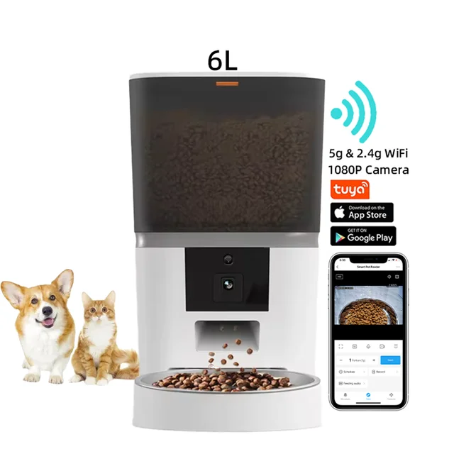 New Automatic Cat Feeder 2.4G WiFi Enabled Pet Feeder Stainless Steel Food Bowl For Dog&Cat  Smart pet feeder wifi