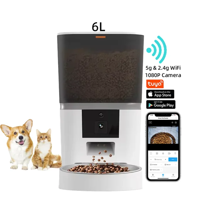 Top Selling  Automatic Cat Feeder 2.4G WiFi Enabled Pet Feeder Stainless Steel Food Bowl For Dog&Cat  Smart pet feeder wifi