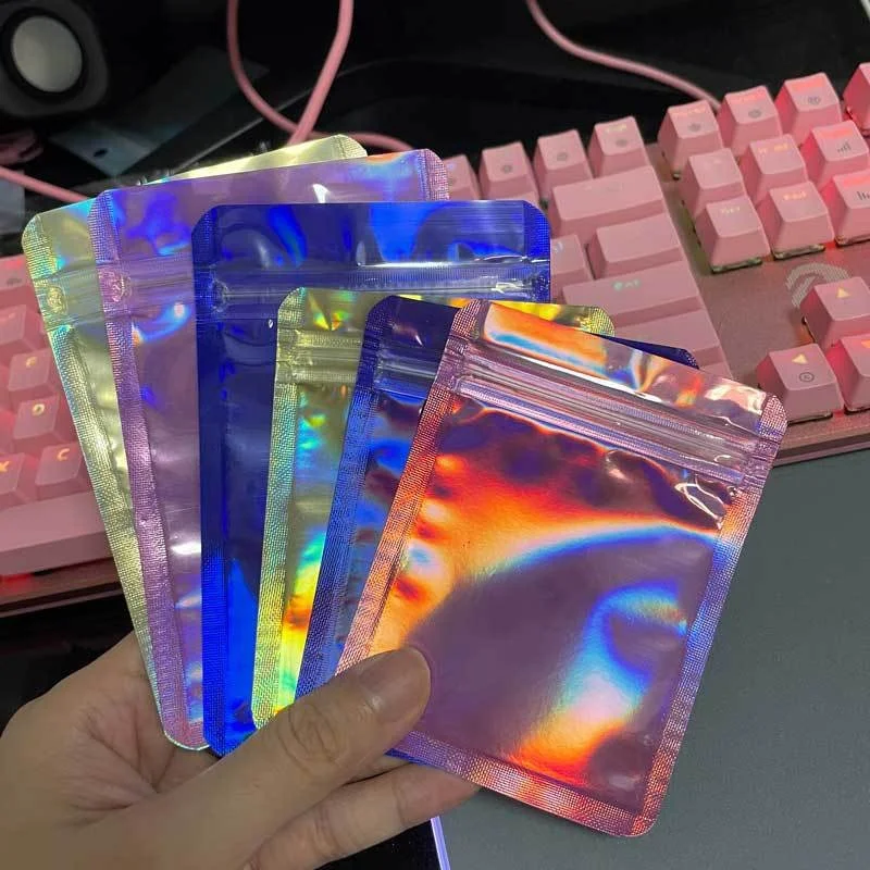 Translucent Colorful Bone Bag Rainbow Jewelry Packaging Bag Earrings Flash Sealed Pocket Color Laser Yin Yang Self Sealing Bag