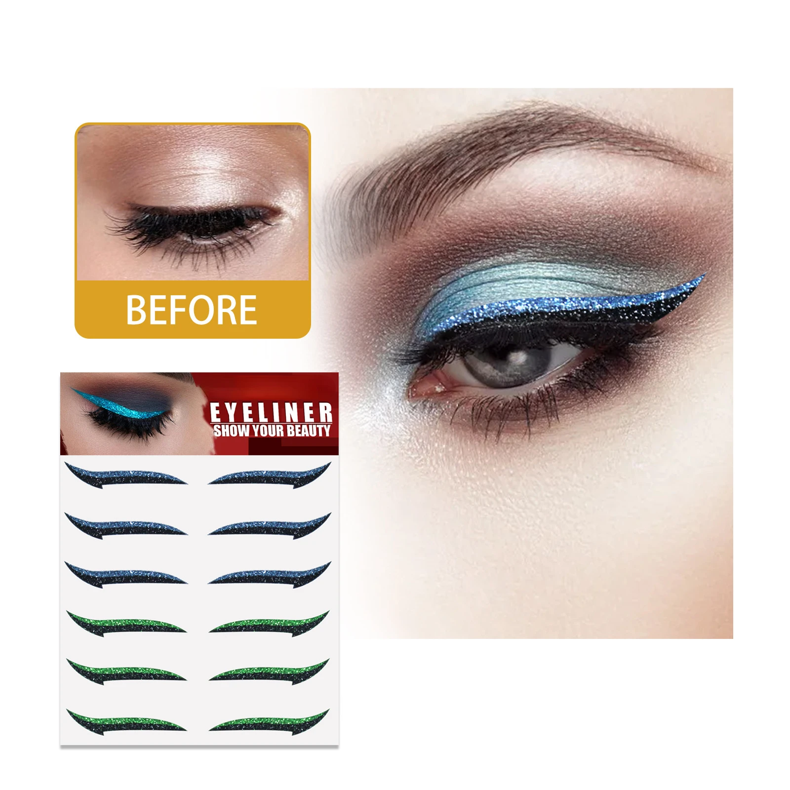 6pairs New Eyeliner Sticker Waterproof Glitter Colors Eyeliner Stickers