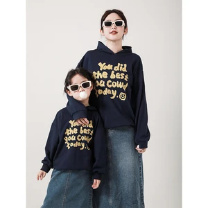 Girls' Sweatshirts Parent-Child Wear Large Size Energetic Contrasting Letter Sports Hoodies Autumn Loose Tops for Older Children