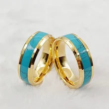 Wholesale Luxury Tungsten Jewelry 8MM Couple Rings Tungsten Carbide Men Turquoise Wedding Rings Gold Rings Jewelry Sets