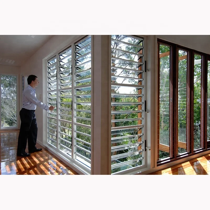 Remote Controlled Motorized Vertical Sliding Shutter windows Louver Window Electric Control Double Glass Jalousie