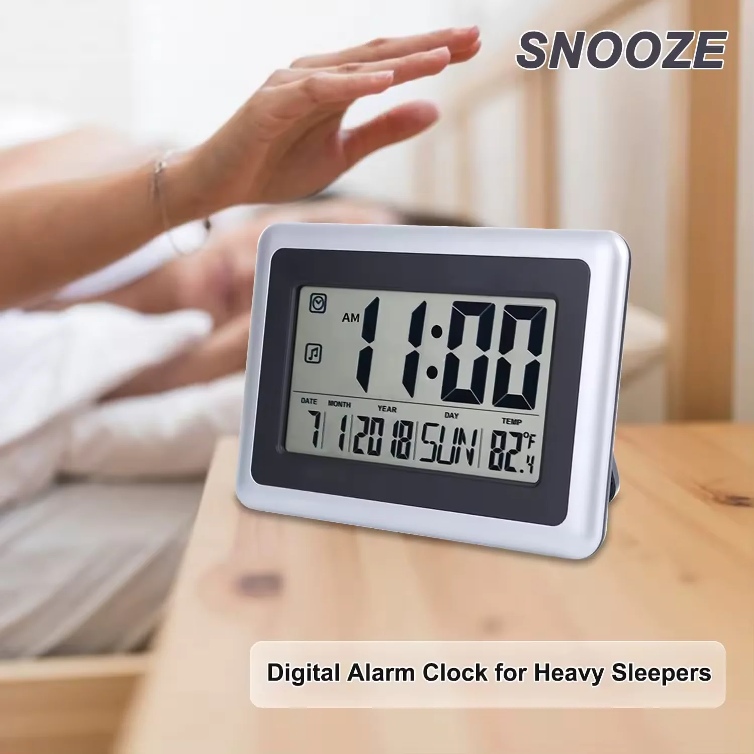 Large LCD Digital Alarm Clock Day Date Digital Calendar Day Large Digital Wall Clock Silent Desk Clocks