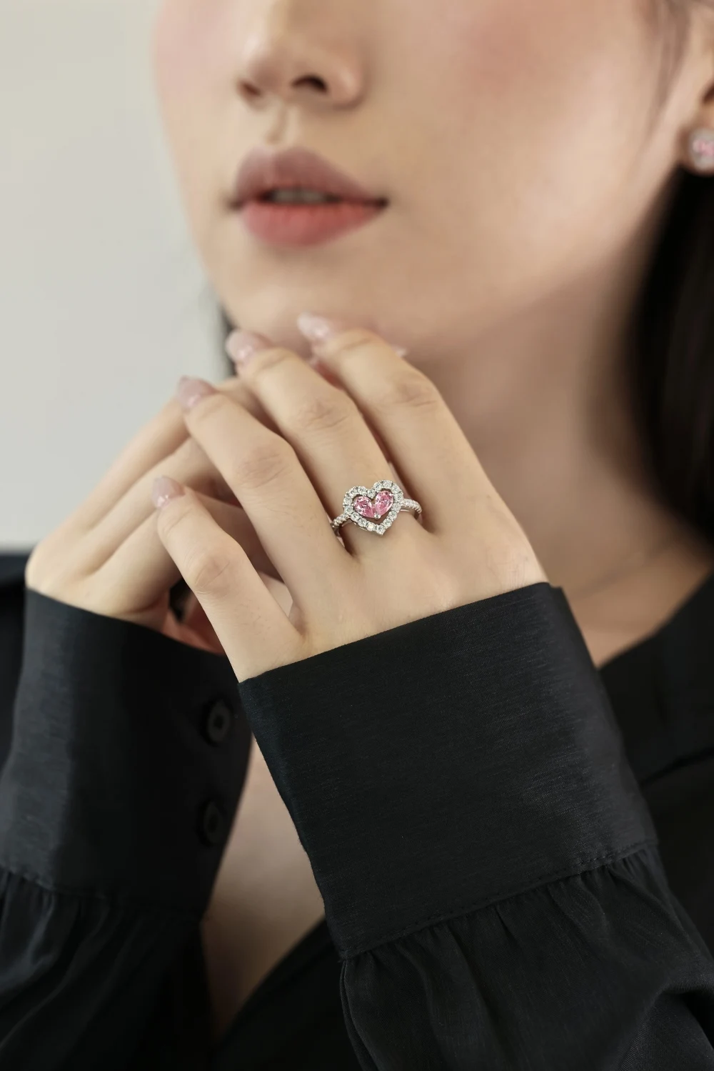 KAKODIY Hypoallergenic Matte Waterproof 925 Sterling Silver Ring Pink Zircon Cubic Zircon Heart Shape Ring Girls Girls Jewelry Set detail 5