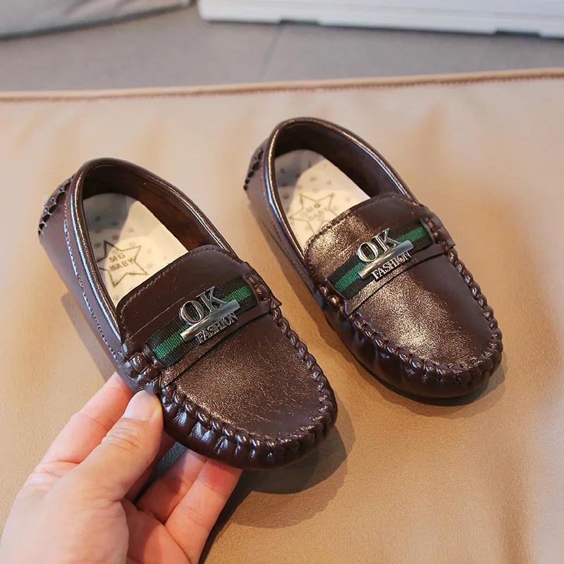 2023 Spring and Autumn New Children Shoes Black Fashion Bean Shoes Boys Soft Sole Black Single Shoes