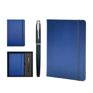 Custom Promotional A5 Lined Diary Journals PU Leather Hardcover Business Notebook Gift Set