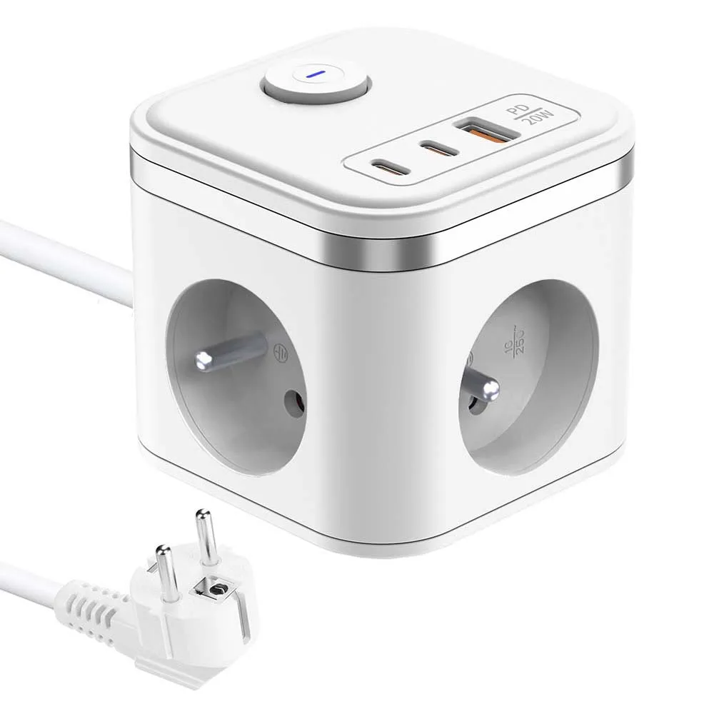 FR Power Strip With 3 Outlets 4 USB Ports 2 Type C Extension Cord Power Strip for Home Office