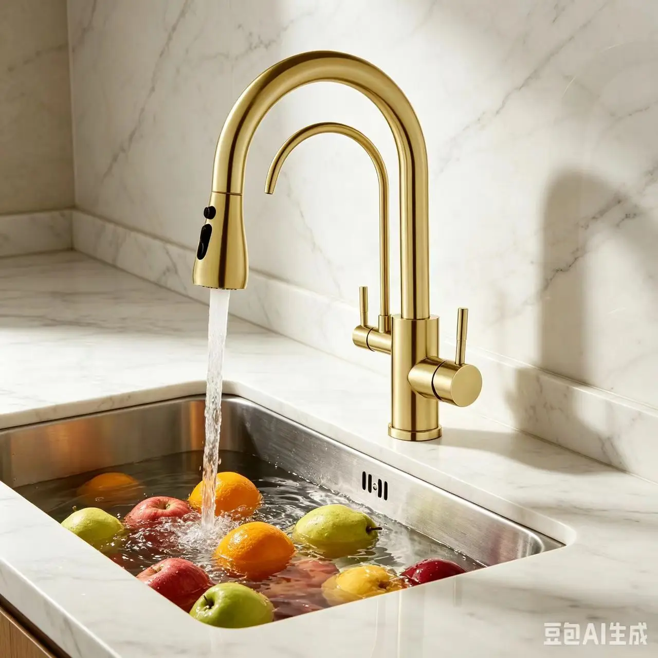 304 Stainless Steel Material Quality Close-up of stainless steel construction and gold finish detail