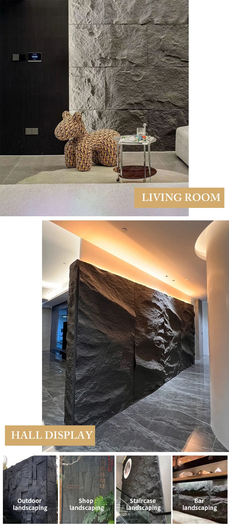 Well-designed 3D Stereo Clock Component Lightweight PU Stone Geometric Shape of Background Wall Panel