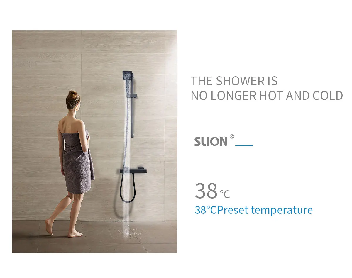 Modern Brass Square Single Function Bar Valve Shower  System - Black supplier