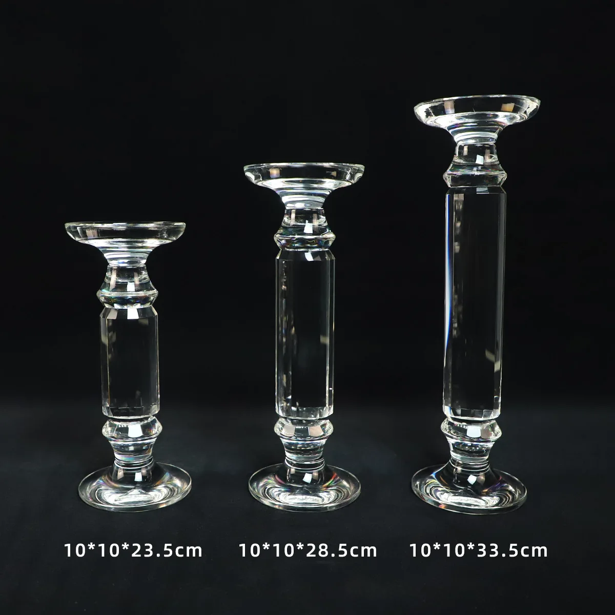 Factory Sell Clear Long Stem Glass Crystal Glass Tea Light Candle Holder 3 Size Set Decorative factory