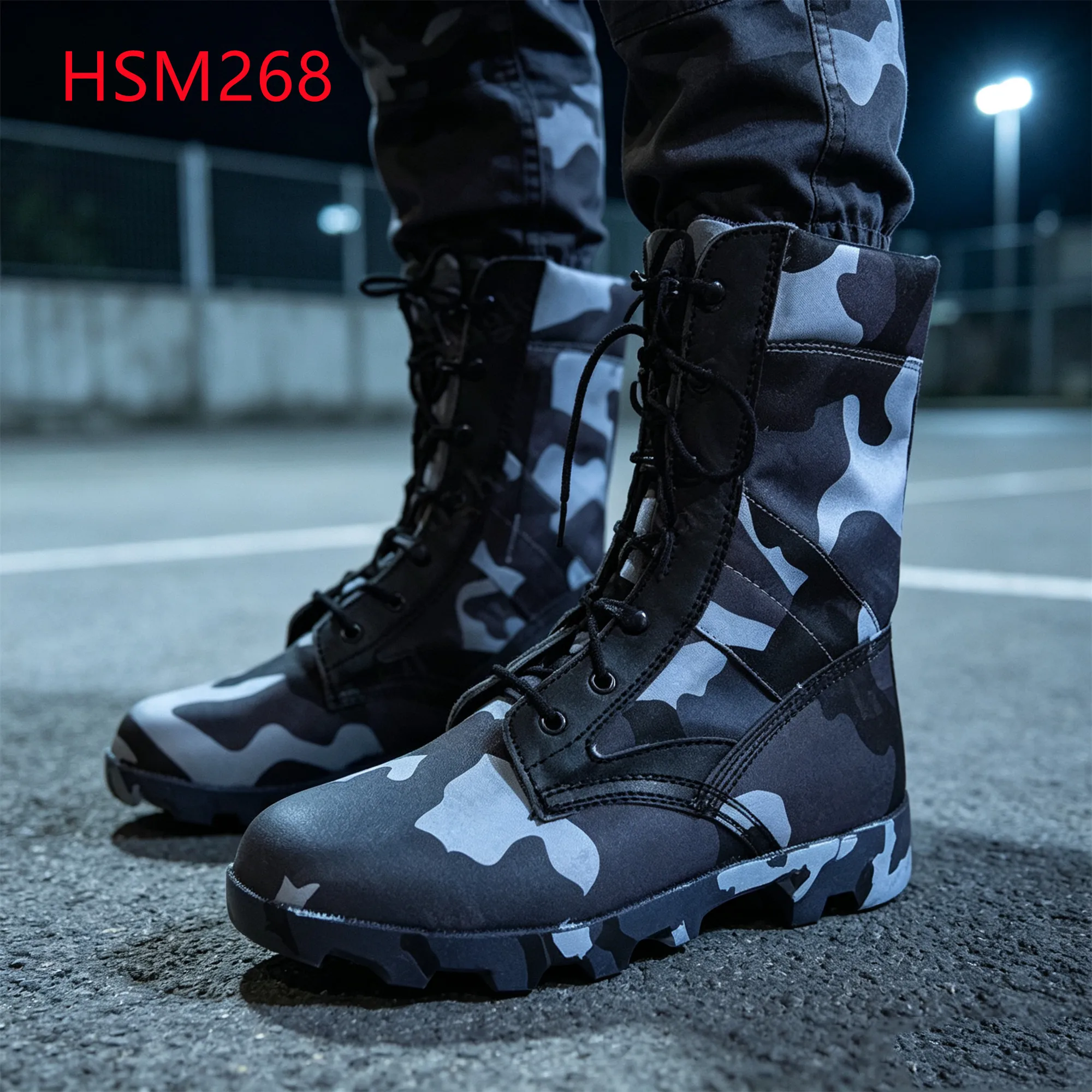 LXG,Disaster Relief Urban Night Camo Hua Singh Hunting Boots Various Terrains Rugged Lug Outsole Marching Boots for Sale HSM268