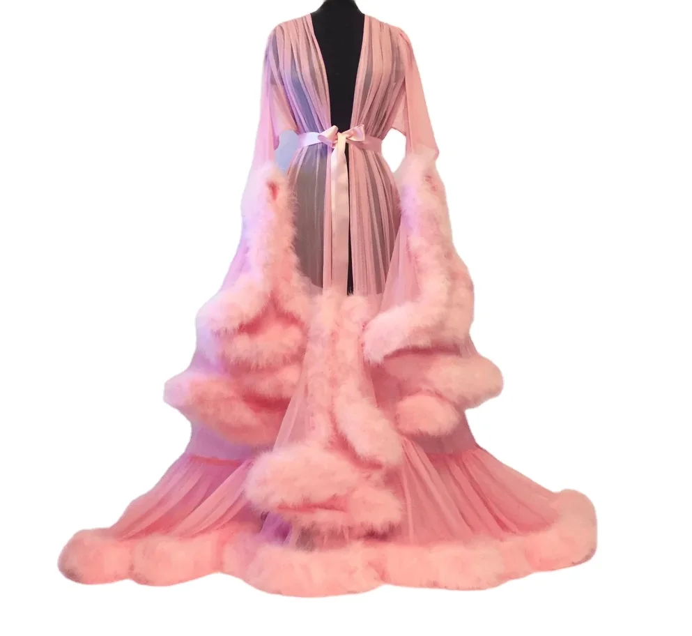 fluffy mesh dressing gown Y2K Mesh Feather Robe - OSFM