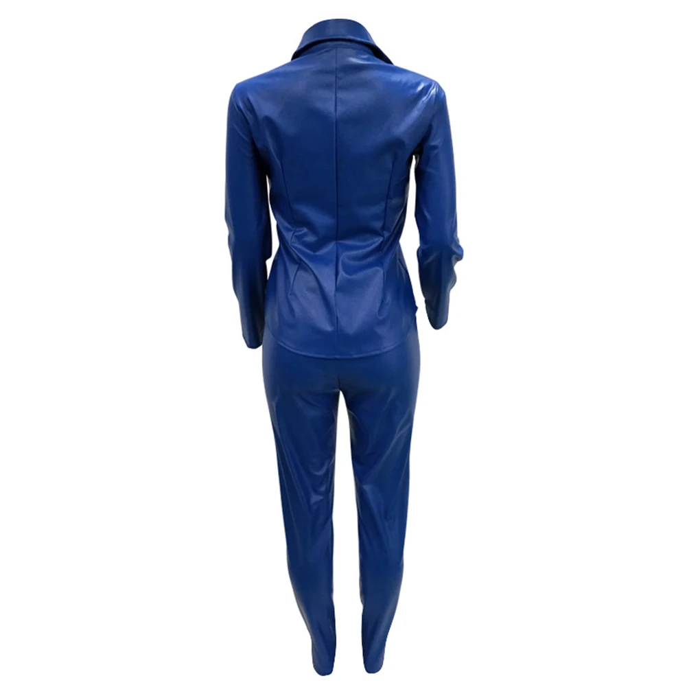 Button Up Pu Leather jacket and Skirt Set