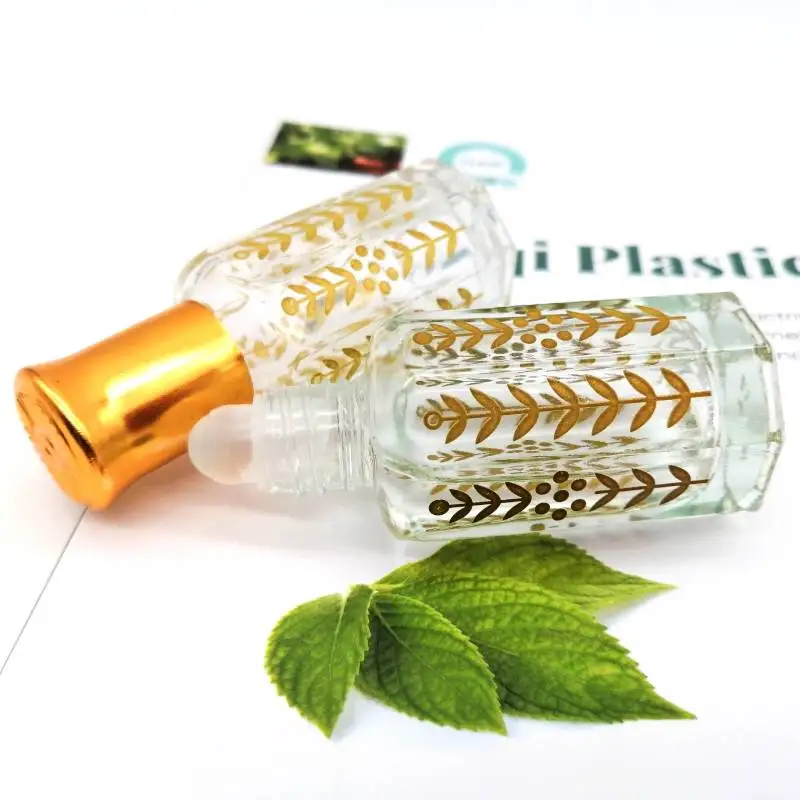 Hot Selling Octagonal Shape Empty Glass Bottle of Attar Perfume Oil with Plastic Roller 3ML  6ml 12ml