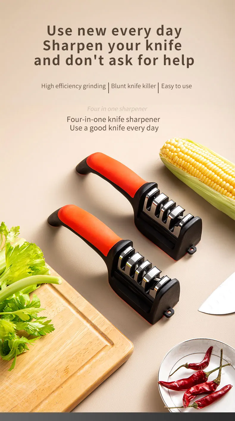 Kitchen 3/4-Segment Knife Sharpener Household Multi-Functional Hand-Held 3/4-Purpose Black Sharpening Stone