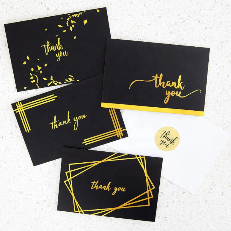 Customized Black premium foil thank you stickers party invitations envelope cards printing