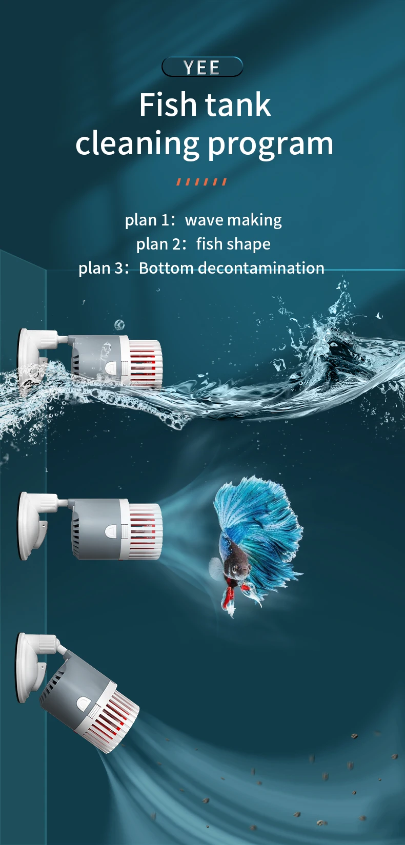 Yee Wave Pump Fish Tank Surf Pump Adjustable Air Volume Fish Tank Cleaning Artifact Aquarium Silent Suction Cup Wave Pump product detail 7