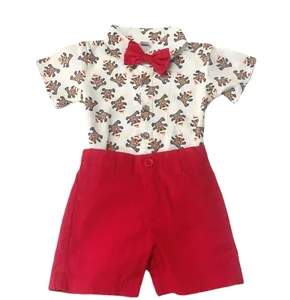 Customizable Christmas Boys Clothing Sets Summer Children Bow Tie T-shirt Short Two Piece Clothing Sets