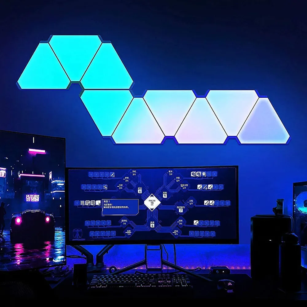 RGB Wall Light LED Triangle Quantum Light APP Controls Picking up Rhythm Background Bedroom Bedside Night Gaming Light